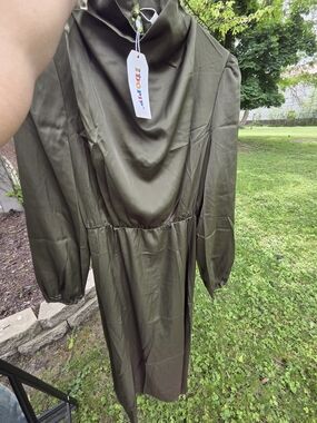 Olive Green Maxi Dress with Draped Neck